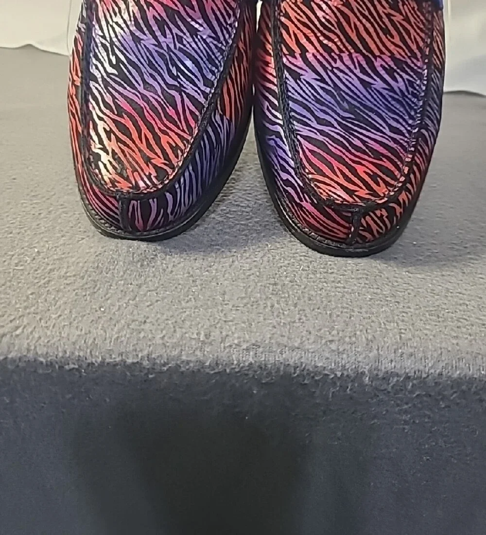 Men's Marc Nolan Slip-On Loafers in Purple and Red Zebra Print